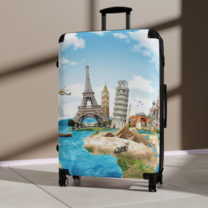 Travel Suitcase with Iconic Landmarks Design - Perfect for Vacation and Adventure Lovers