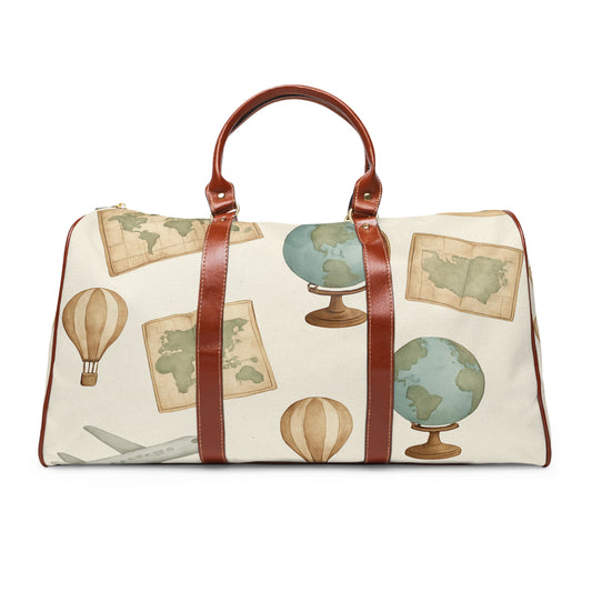 Vintage Travel Waterproof Bag - Globe and Map Design for Adventurers