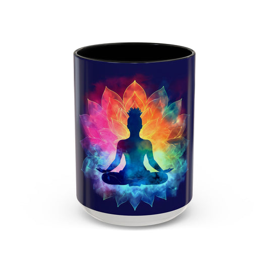 Meditative Rainbow Coffee Mug, Colorful Tea Cup, Yoga Gift, Mindfulness Decor, Vibrant Beverage Holder