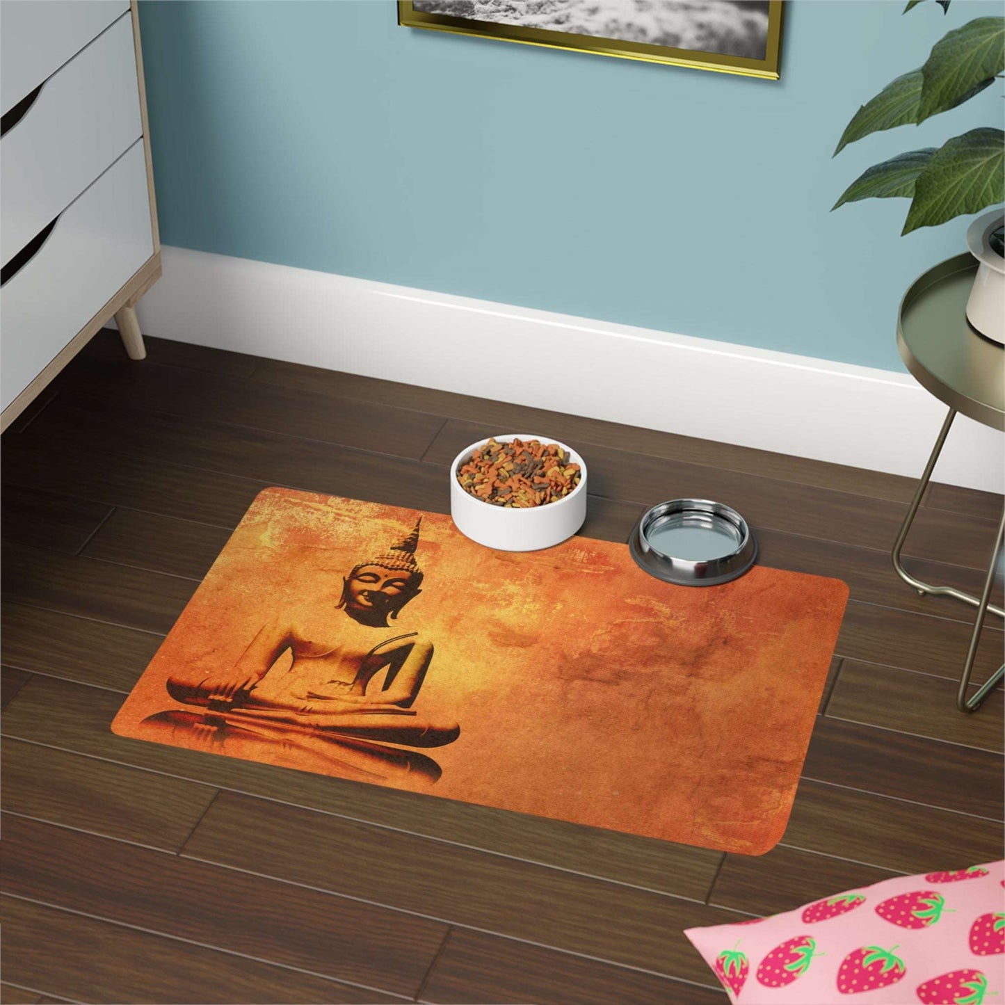 Buddha Pet Food Mat, Dog Cat Feeding Mat, Zen Decor, Non-Slip Kitchen Mat, Pet Accessory for Home, Gift for Pet Lovers