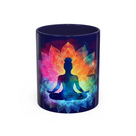 Meditative Rainbow Coffee Mug, Colorful Tea Cup, Yoga Gift, Mindfulness Decor, Vibrant Beverage Holder