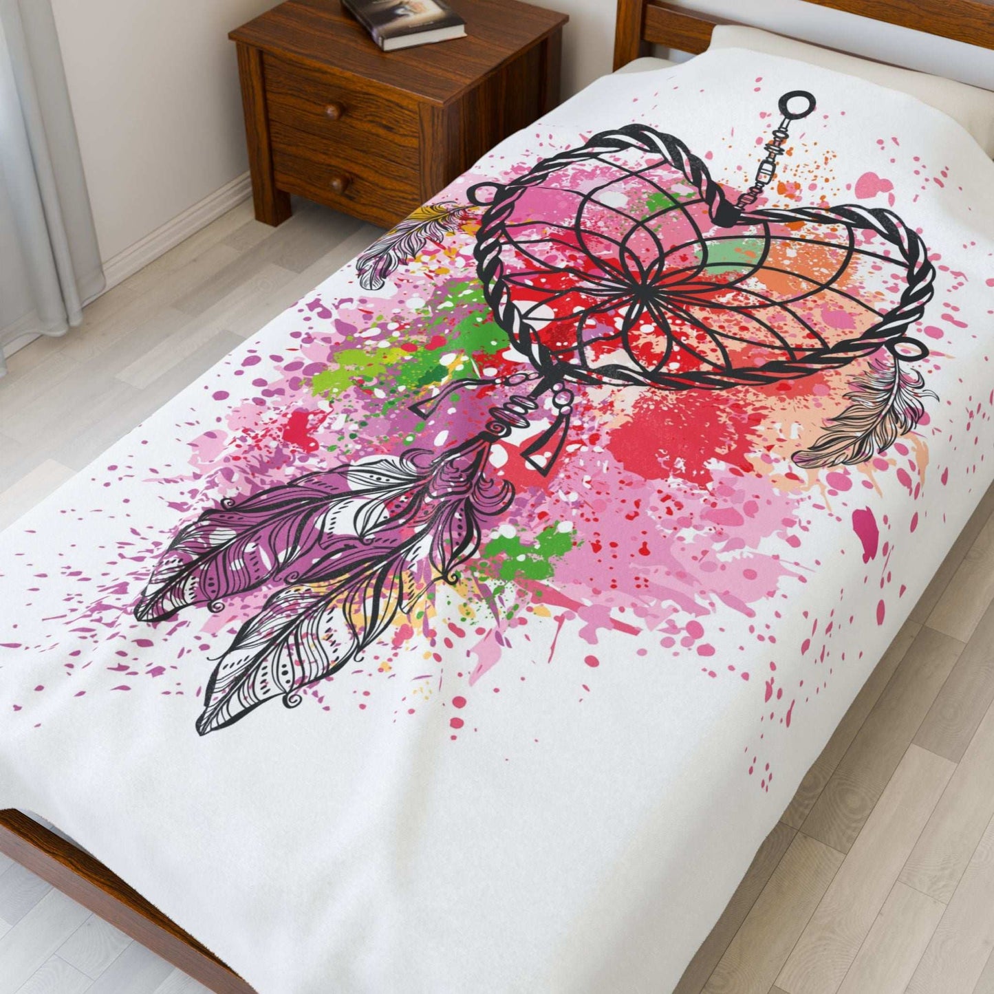 Bohemian Dreamcatcher Velveteen Plush Blanket, Cozy Bed Throw, Perfect Gift for Her, Nursery Decor, Spiritual Home Decor