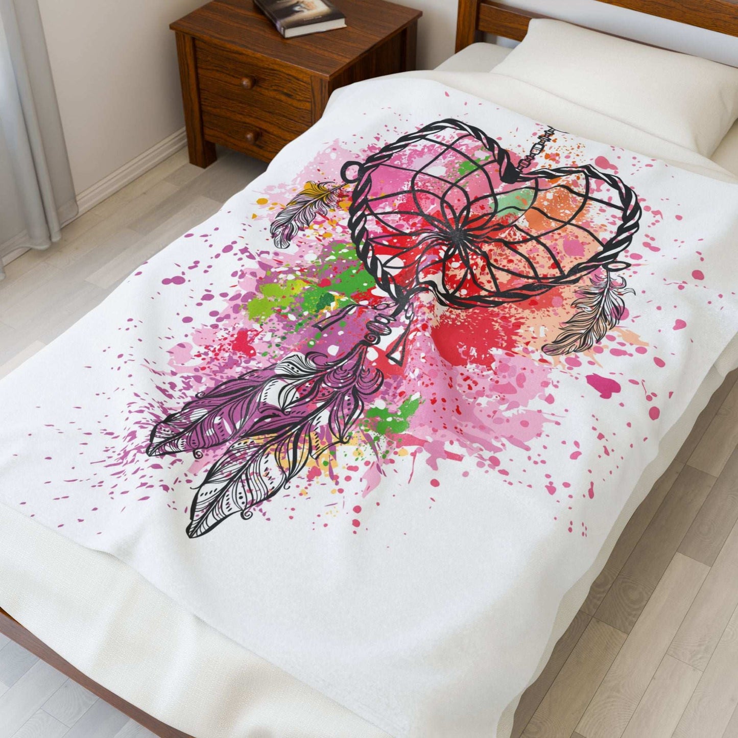 Bohemian Dreamcatcher Velveteen Plush Blanket, Cozy Bed Throw, Perfect Gift for Her, Nursery Decor, Spiritual Home Decor