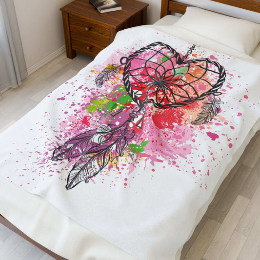 Bohemian Dreamcatcher Velveteen Plush Blanket, Cozy Bed Throw, Perfect Gift for Her, Nursery Decor, Spiritual Home Decor