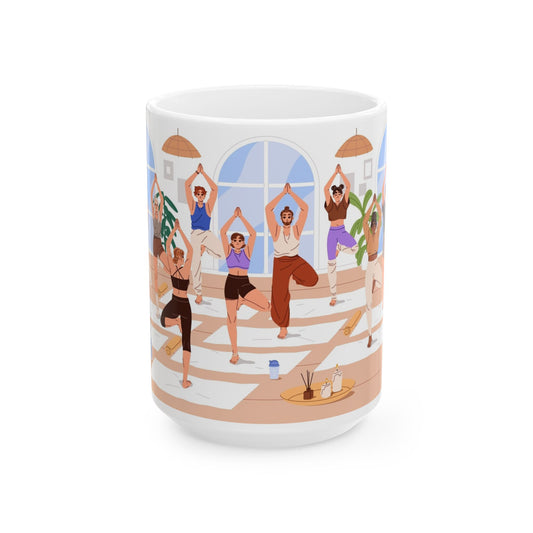 Yoga Studio Ceramic Mug, Relaxation Gift, Plant Lover Mug, Meditation Cup, Cozy Home Decor, Wellness Coffee Mug