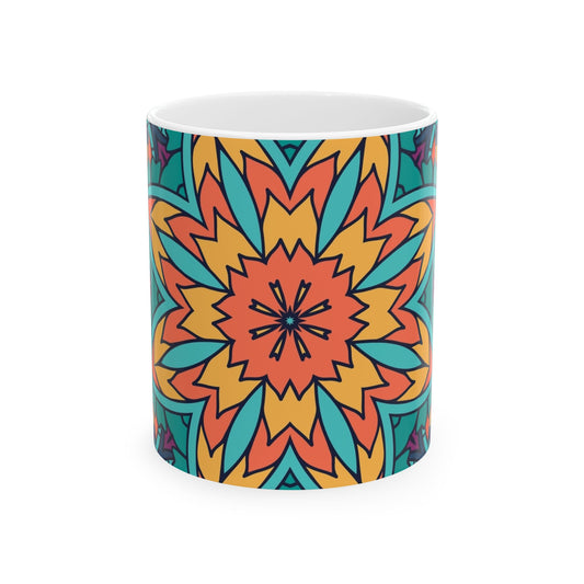 Vibrant Mandala Ceramic Mug, Colorful Coffee Cup, Artistic Drinkware, Unique Gift for Tea Lovers, Home Decor, Boho Vibe