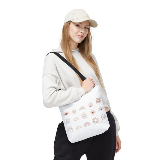 Yoga Sunshine Symbol Tote Bag, Boho Chic Carryall, Eco-Friendly Shopping, Gift for Her, Festival Style Bag