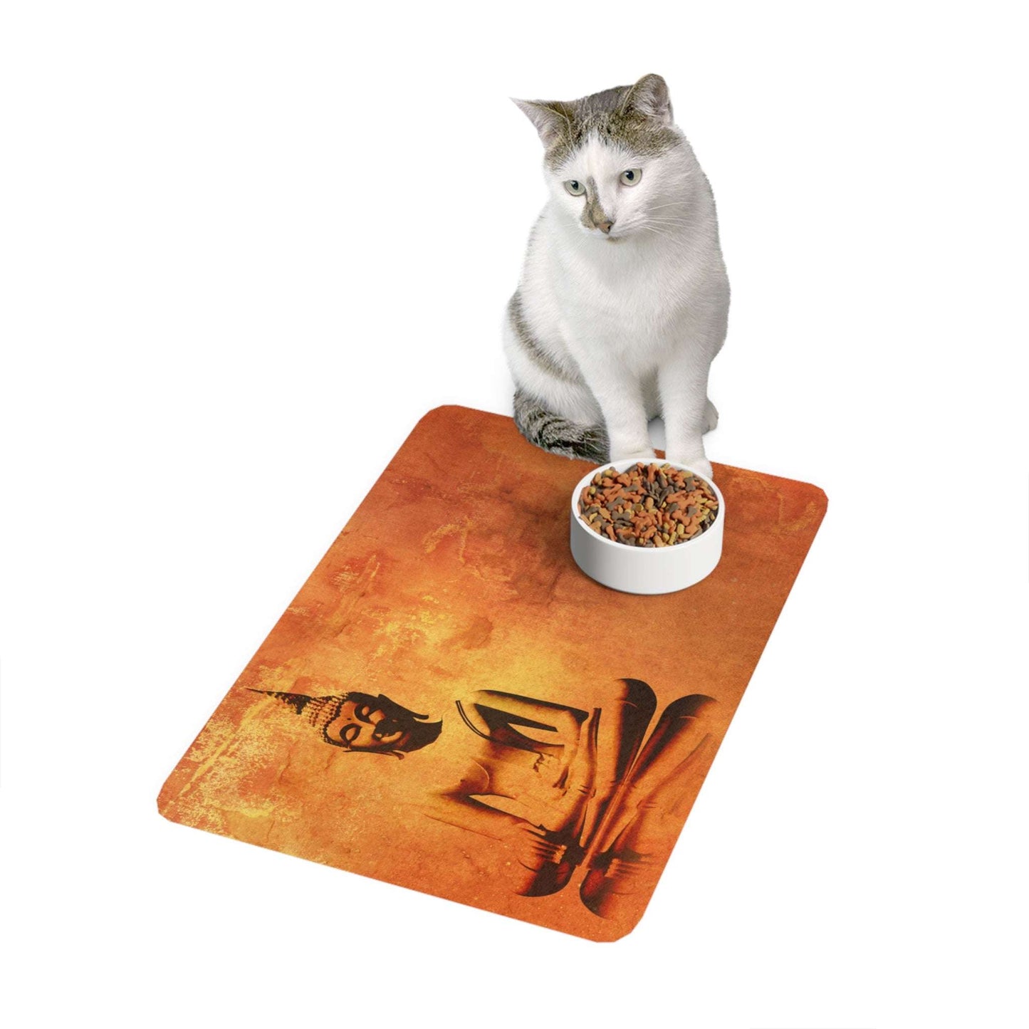 Buddha Pet Food Mat, Dog Cat Feeding Mat, Zen Decor, Non-Slip Kitchen Mat, Pet Accessory for Home, Gift for Pet Lovers