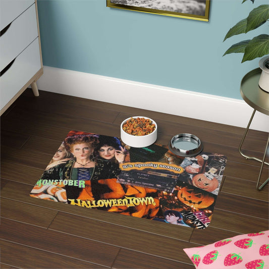 Halloween Themed Pet Food Mat, Spooky Season Feeding Mat, Cute Dog Bowl Mat, Cat Feeding Station, Holiday Decor for Pets