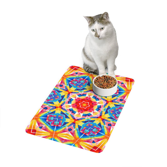 Mandala Vibrant Pet Food Mat, Colorful Cat Dog Feeding Mat, Non-Slip Pet Bowl Mat, Home Decor for Pet Lovers, Pet Accessories Gift