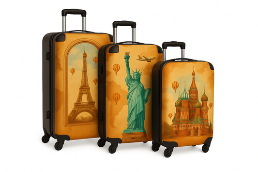 Vintage Luggage Set - Paris, Basilica Cathedral & Statue of Liberty | Cabin, XL & XXL Suitcases