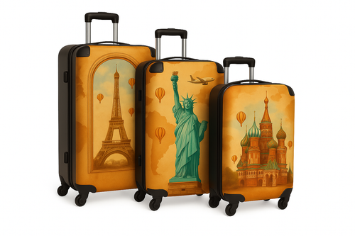 Vintage Luggage Set - Paris, Basilica Cathedral & Statue of Liberty | Cabin, XL & XXL Suitcases