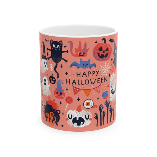 Halloween-Inspired Ceramic Mug, Cute Halloween Mug, Spooky Coffee Cup, Festive Drinkware, Trick-or-Treat Mug