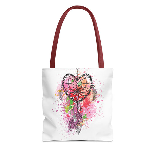 Dreamcatcher Tote Bag, Bohemian Style Bag, Heart Design Canvas Tote, Unique Gift for Her, Eco-Friendly Shopping Bag, Festival Accessory