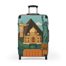 Load image into Gallery viewer, Travel Vibes Suitcase - Globetrotting Design with Landmarks