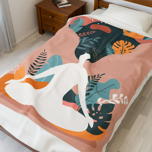 Yoga Meditative Vibes Velveteen Plush Blanket | Cozy Throws for Mindfulness, Home Decor, Relaxation