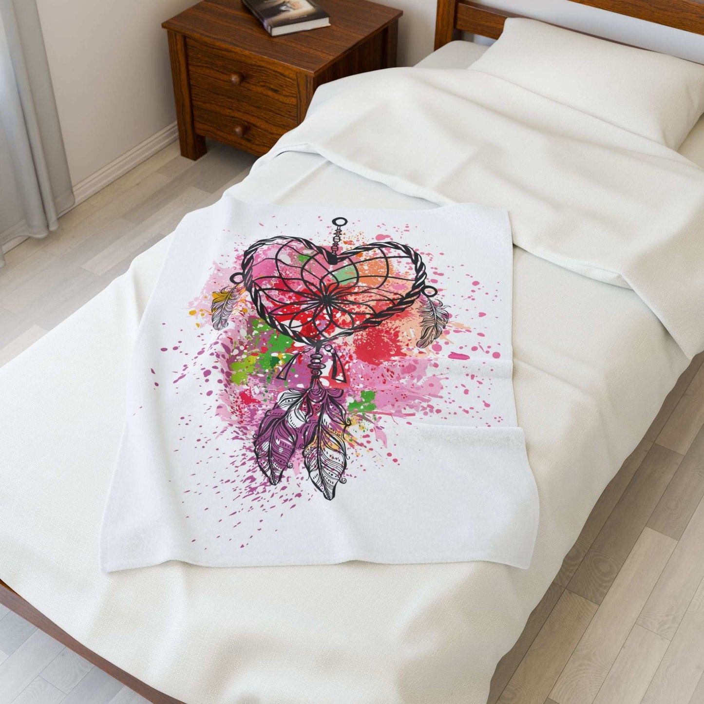 Bohemian Dreamcatcher Velveteen Plush Blanket, Cozy Bed Throw, Perfect Gift for Her, Nursery Decor, Spiritual Home Decor