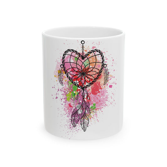 Dreamcatcher Heart Ceramic Mug - Colorful Spiritual Coffee Cup, Gift for Him/Her, Home Decor, Bohemian Style Drinkware