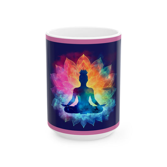 Meditation Ceramic Mug, Colorful Buddha Mug, Yoga Gift, Mindfulness Mug, Inspirational Drinkware, Spiritual Gift, Chakra Mug