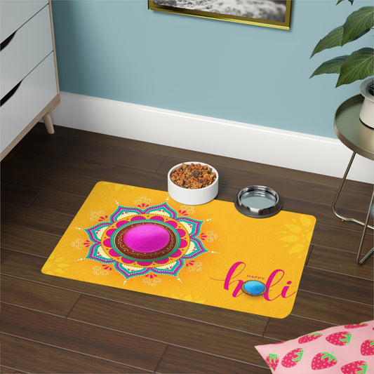 Colorful Holi Pet Food Mat | Festive Pet Feeding Tray for Dogs & Cats | Decorative Pet Bowl Placemat | Unique Gift for Pet Lovers