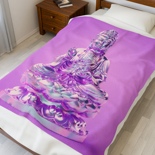 Serene Buddha Plush Blanket | Cozy Throw for Meditation, Spiritual Gifting, Zen Decor, Living Room Comfort, Purple Velvet