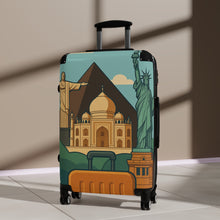 Load image into Gallery viewer, Travel Vibes Suitcase - Globetrotting Design with Landmarks