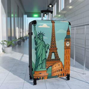 Travel Suitcase with Iconic Landmarks Design - Perfect for Travel Enthusiasts