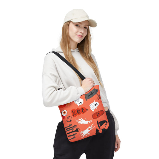 Halloween Spirit Tote Bag, Spooky Shopping Bag, Fall Accessory, Ghosts and Bats Tote, Trick or Treat Bag, Festival Style