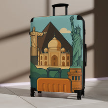 Load image into Gallery viewer, Travel Vibes Suitcase - Globetrotting Design with Landmarks