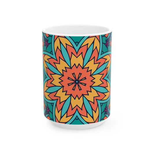 Vibrant Mandala Ceramic Mug, Colorful Coffee Cup, Artistic Drinkware, Unique Gift for Tea Lovers, Home Decor, Boho Vibe