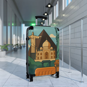 Travel Vibes Suitcase - Globetrotting Design with Landmarks