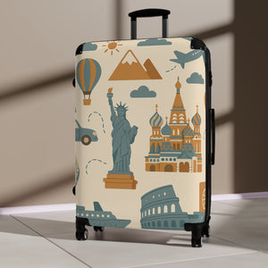Travel-Inspired Suitcase with Iconic Landmarks Design