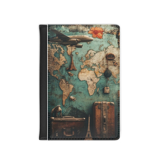 Vintage Travel Passport Cover - World Map Design