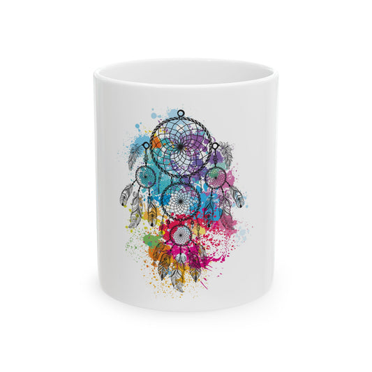 Dreamcatcher Ceramic Mug - Colorful Dreamcatcher Coffee Cup, Boho Mug for Tea Lovers, Gift for Her, Unique Home Decor