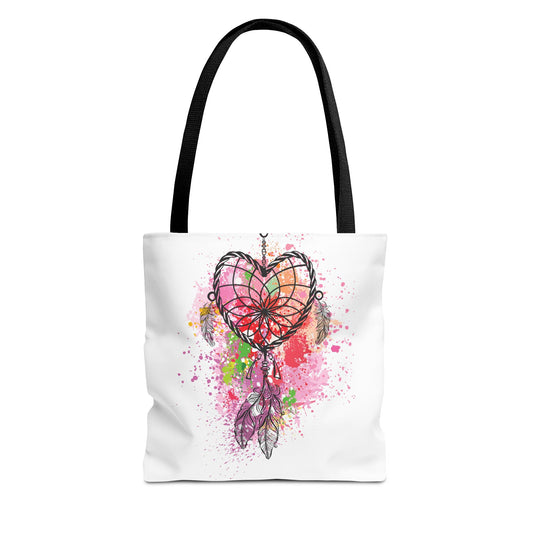Dreamcatcher Tote Bag, Bohemian Style Bag, Heart Design Canvas Tote, Unique Gift for Her, Eco-Friendly Shopping Bag, Festival Accessory