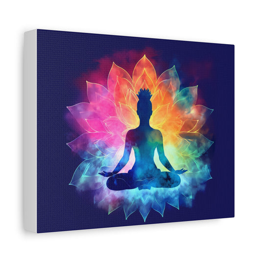 Meditation Wall Art Print, Yoga Decor, Colorful Buddha Canvas, Floral Artwork, Mindfulness Gift, Spiritual Home Decor