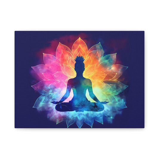Meditation Wall Art Print, Yoga Decor, Colorful Buddha Canvas, Floral Artwork, Mindfulness Gift, Spiritual Home Decor