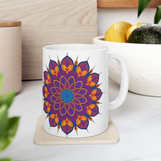 Mandala Ceramic Mug - Colorful Floral Design Coffee Cup, Unique Gift, Boho Home Decor, Yoga Lover, Meditation Tea Mug