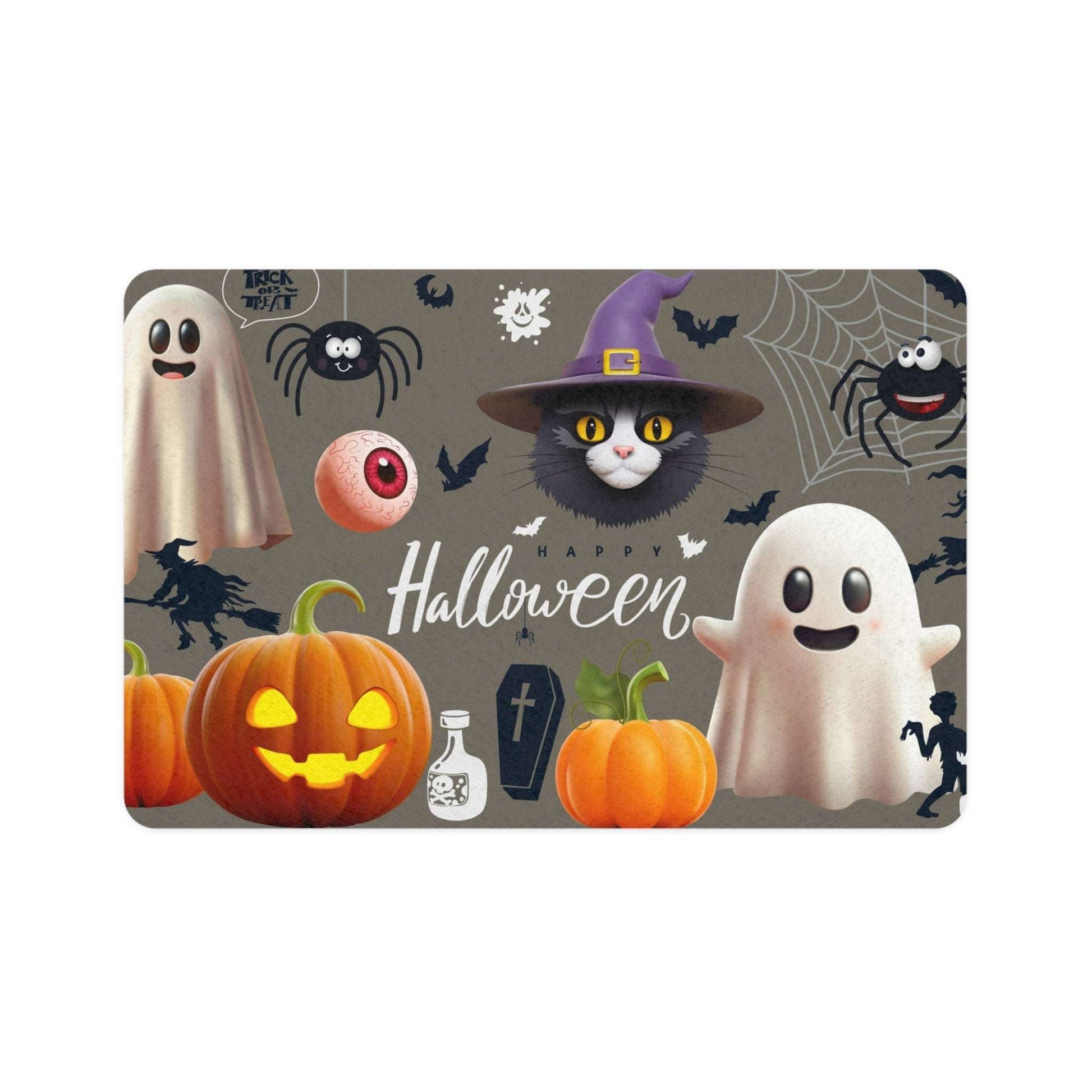 Cute Halloween Pet Food Mat with Ghosts and Pumpkins, Halloween Decor for Dogs and Cats, Feeding Mat, Seasonal Pet Accessory