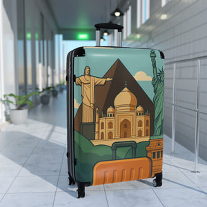 Travel Vibes Suitcase - Globetrotting Design with Landmarks