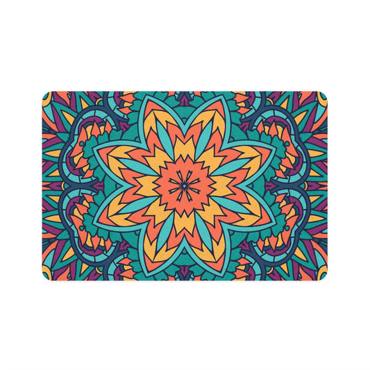 Colorful Pet Food Mat, Decorative Dog Bowl Mat, Cat Feeding Mat, Mandala Design Pet Tray, Unique Pet Bowl Rug, Home Décor for Pet Lovers