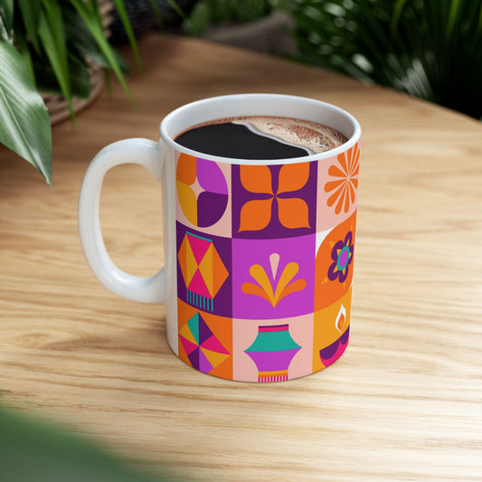 Mandala Vibrant Patterned Ceramic Mug, Colorful Coffee Cup, Boho Kitchen Decor, Gift for Home, Office Mug, Tea Lover's Essential