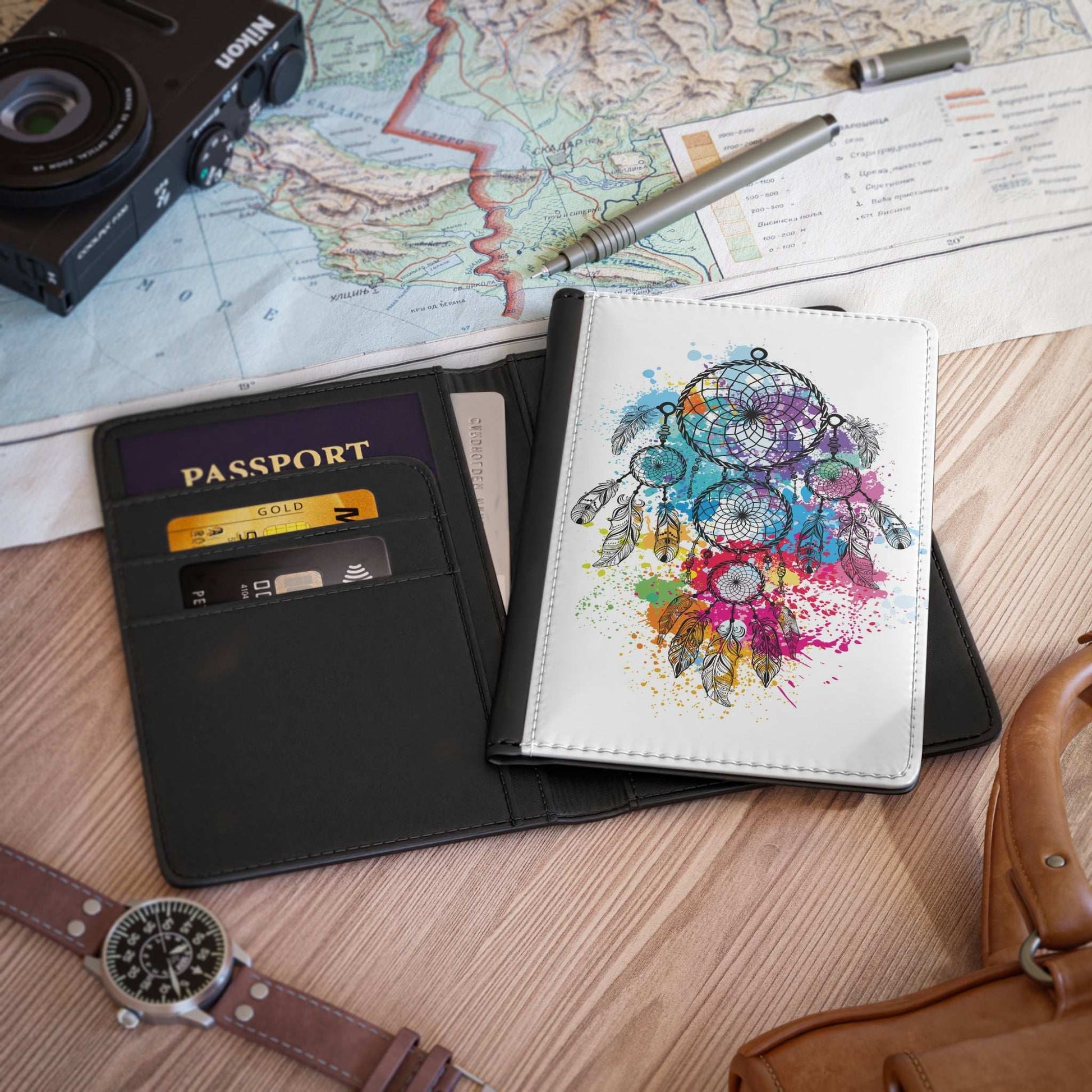 Colorful Dreamcatcher Passport Cover, Travel Accessories, Unique Gift, Boho Style, Vacation Essentials, Wanderlust Journal