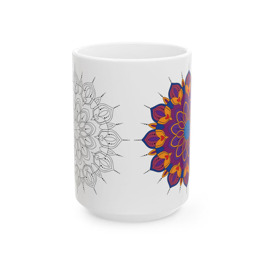 Mandala Ceramic Mug - Colorful Floral Design Coffee Cup, Unique Gift, Boho Home Decor, Yoga Lover, Meditation Tea Mug