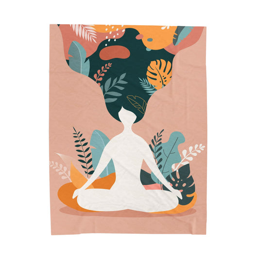 Yoga Meditative Vibes Velveteen Plush Blanket | Cozy Throws for Mindfulness, Home Decor, Relaxation