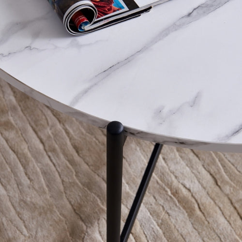 Modern Nesting Coffee Table Black Color Frame Marble Top 32”
